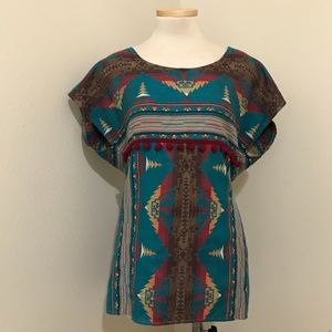 Silverado Western Cowgirl Tunic Top w/ Pom Sz XL